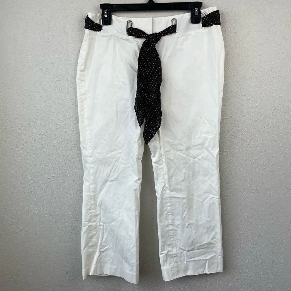 MICHAEL Michael Kors Cropped White and Brown Belted Pants Size 10 EUC